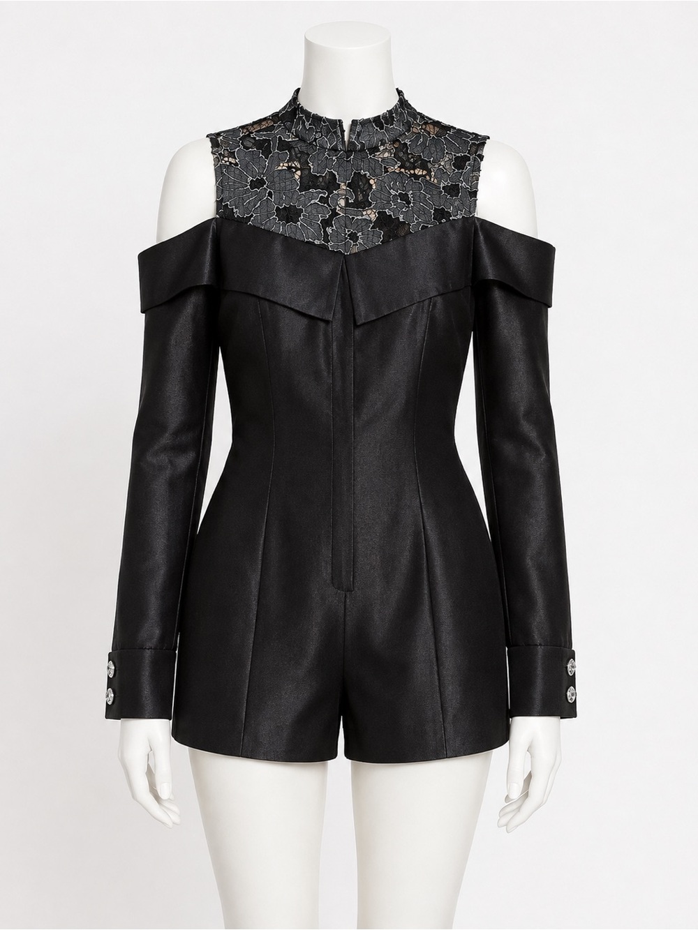 AMUR Black Lace Cold Shoulder Long Sleeve Romper Size 4 NWOT Cocktail